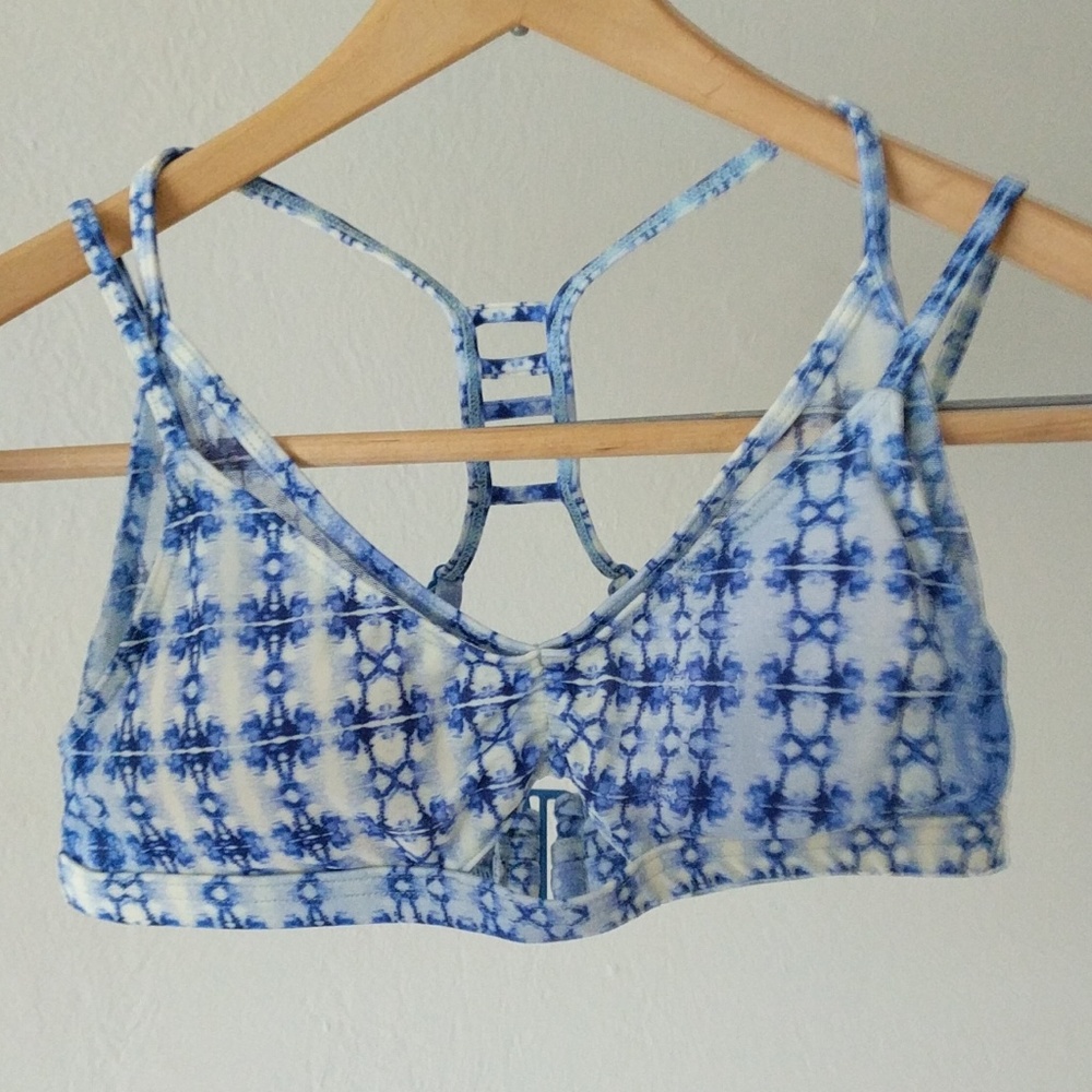 RVCA strappy blue patterened bikini top